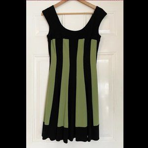 Black & Green Striped A-Line Dress